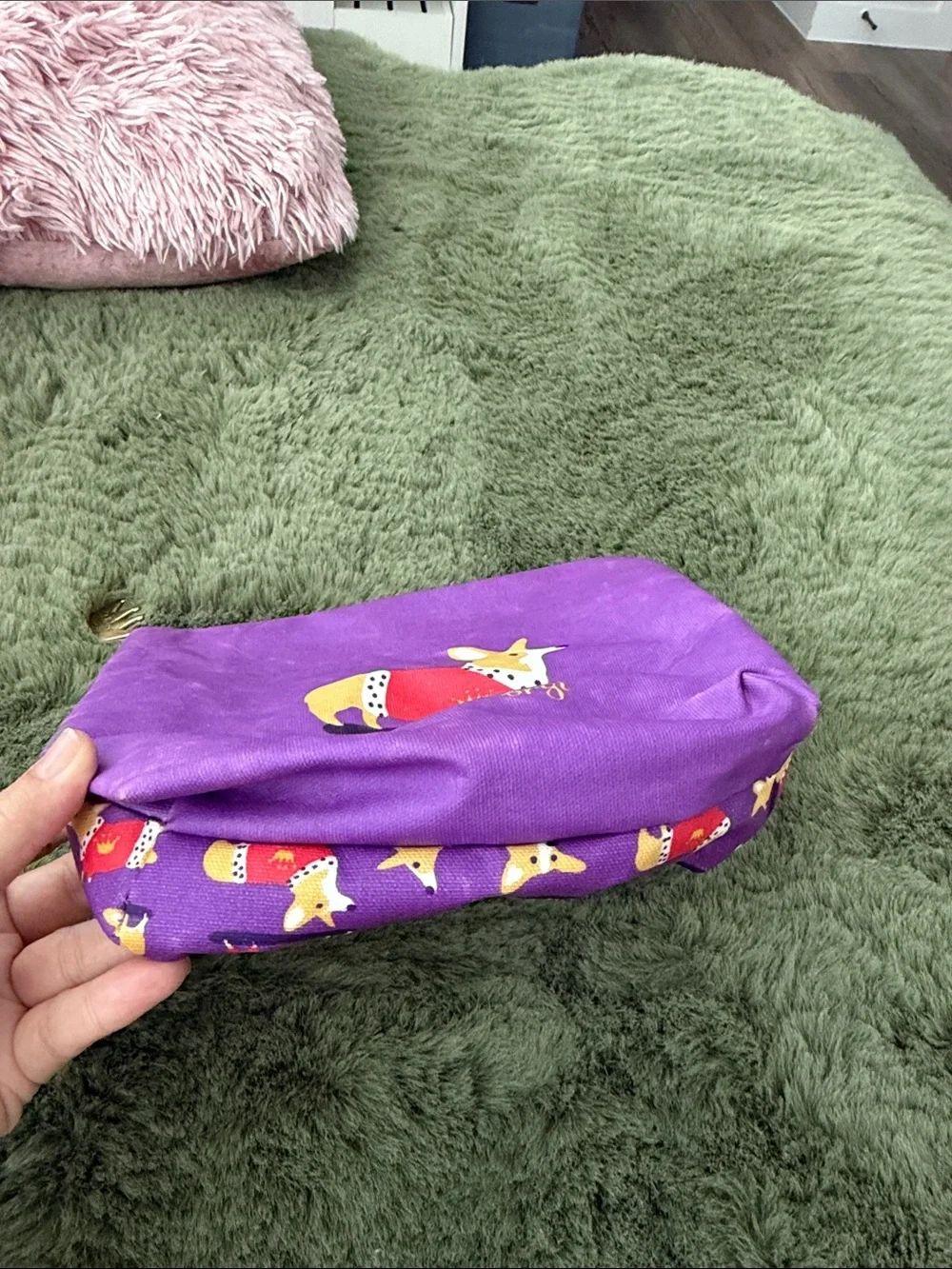 Purple 'Royal Corgi' Zip Pouch